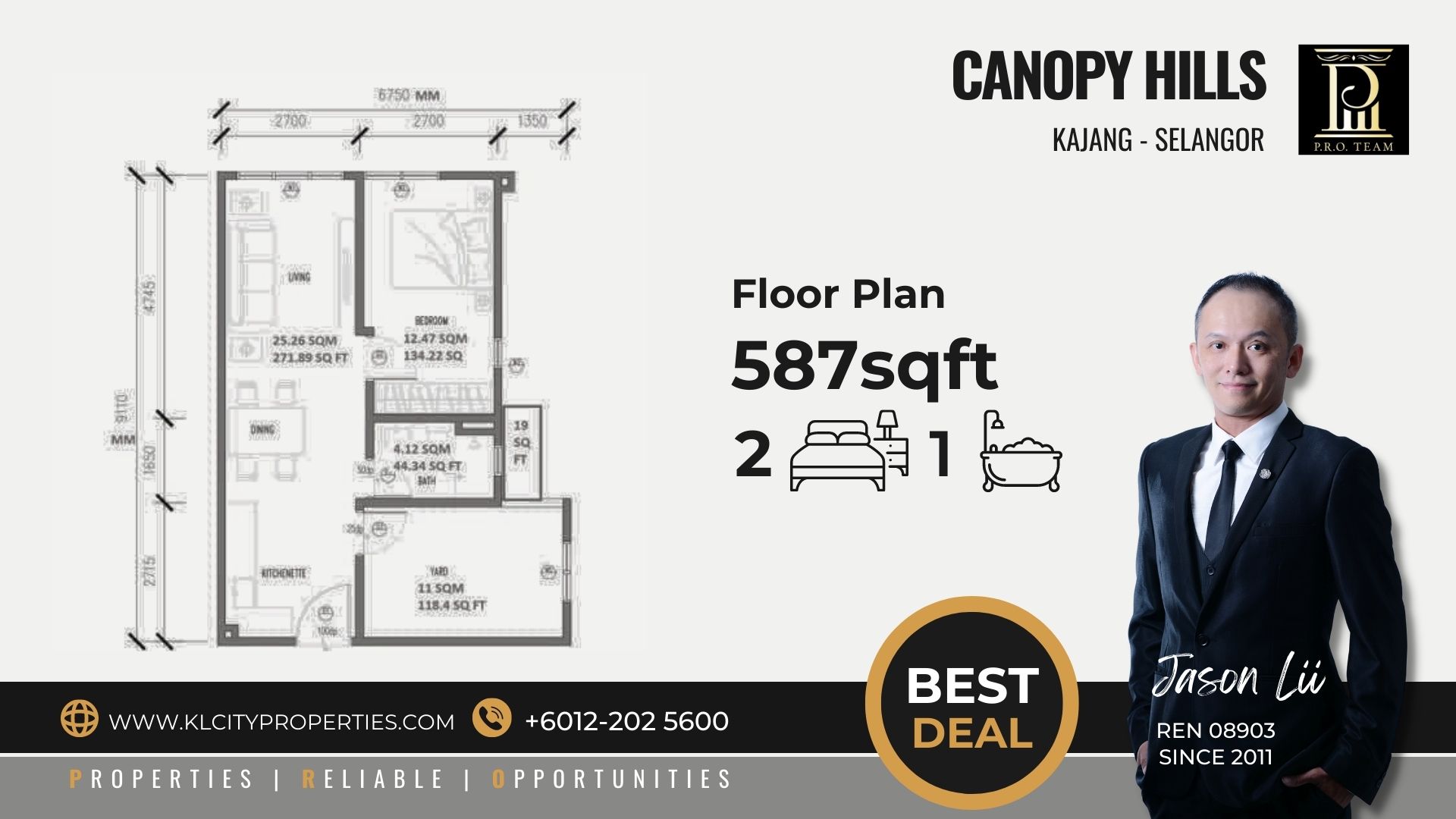 Canopy Hill 587sqft 2R1B Floor Plan