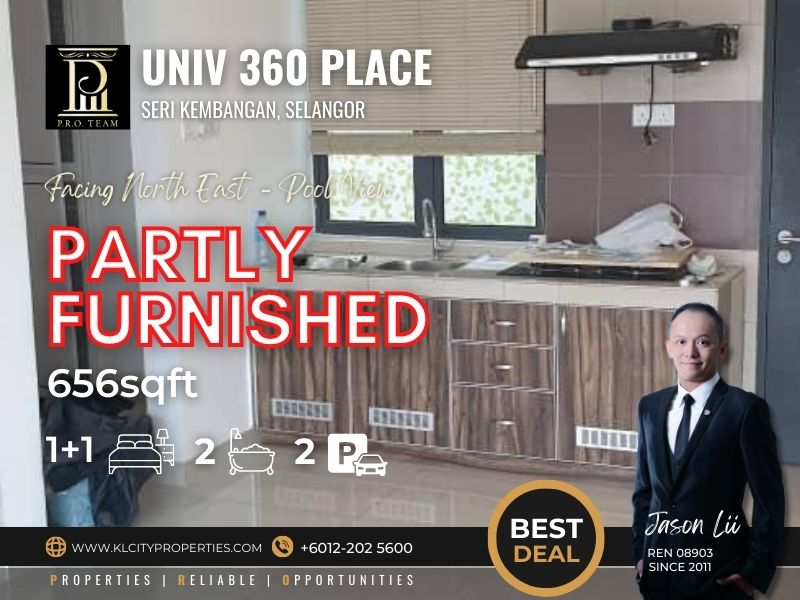UNIV 360 Place – UPM Seri Kembangan 1+1 Rooms 2 bath Partly Furnished For Rent 1加1房公寓出租