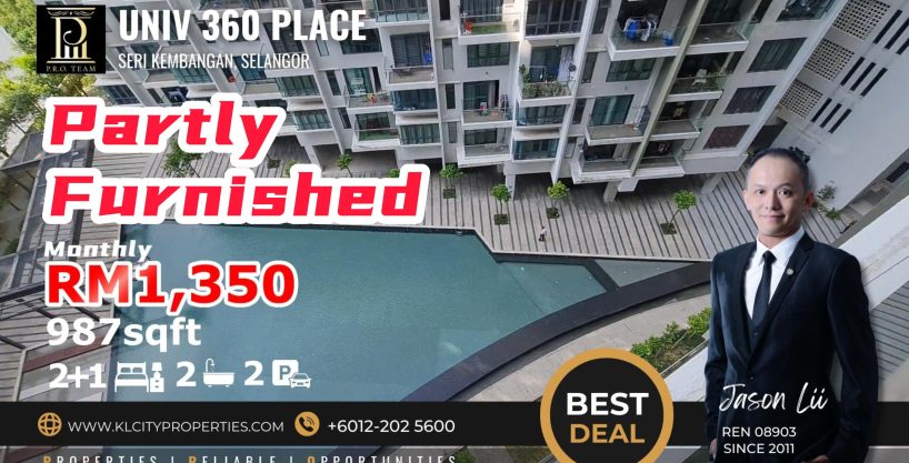UNIV 360 Place – UPM Seri Kembangan 2+1 Rooms 2 bath Partly Furnished For Rent