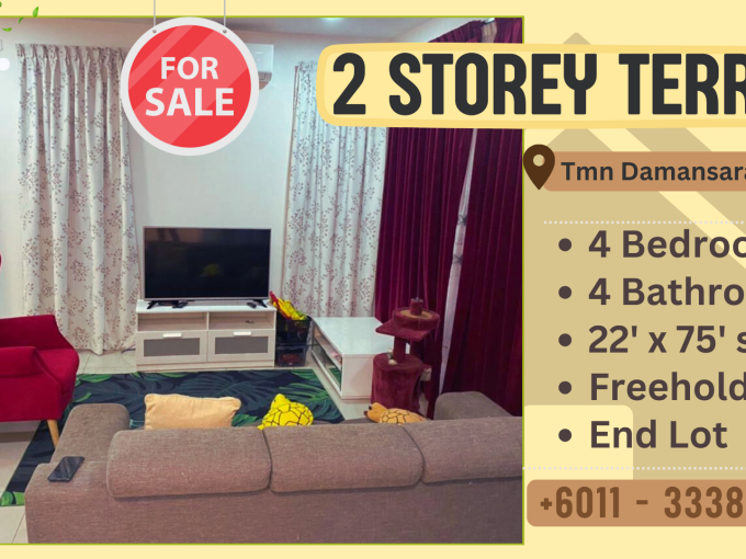 2 Storey Terrace End Lot / Tmn Damansara Aliff JB/ 4 Bed 4 Bath / Freehold For Sale