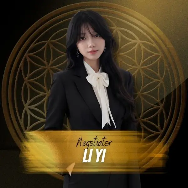 Professional portrait of Li Yi, Real Estate Negotiator at IQI Realty wearing a dark suit with a white bow tie blouse.