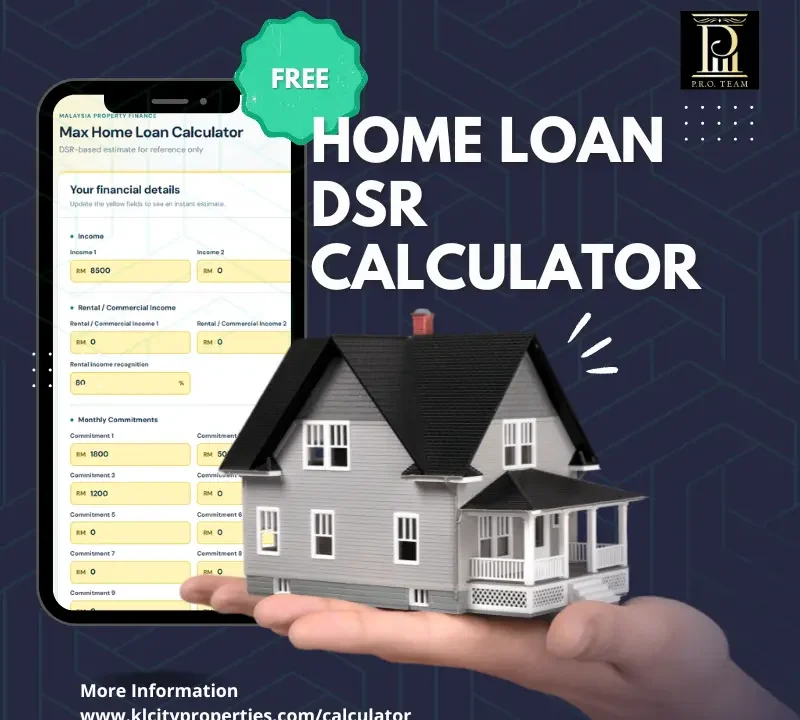 Free Malaysia Home Loan DSR Calculator displaying max housing loan eligibility on a smartphone screen