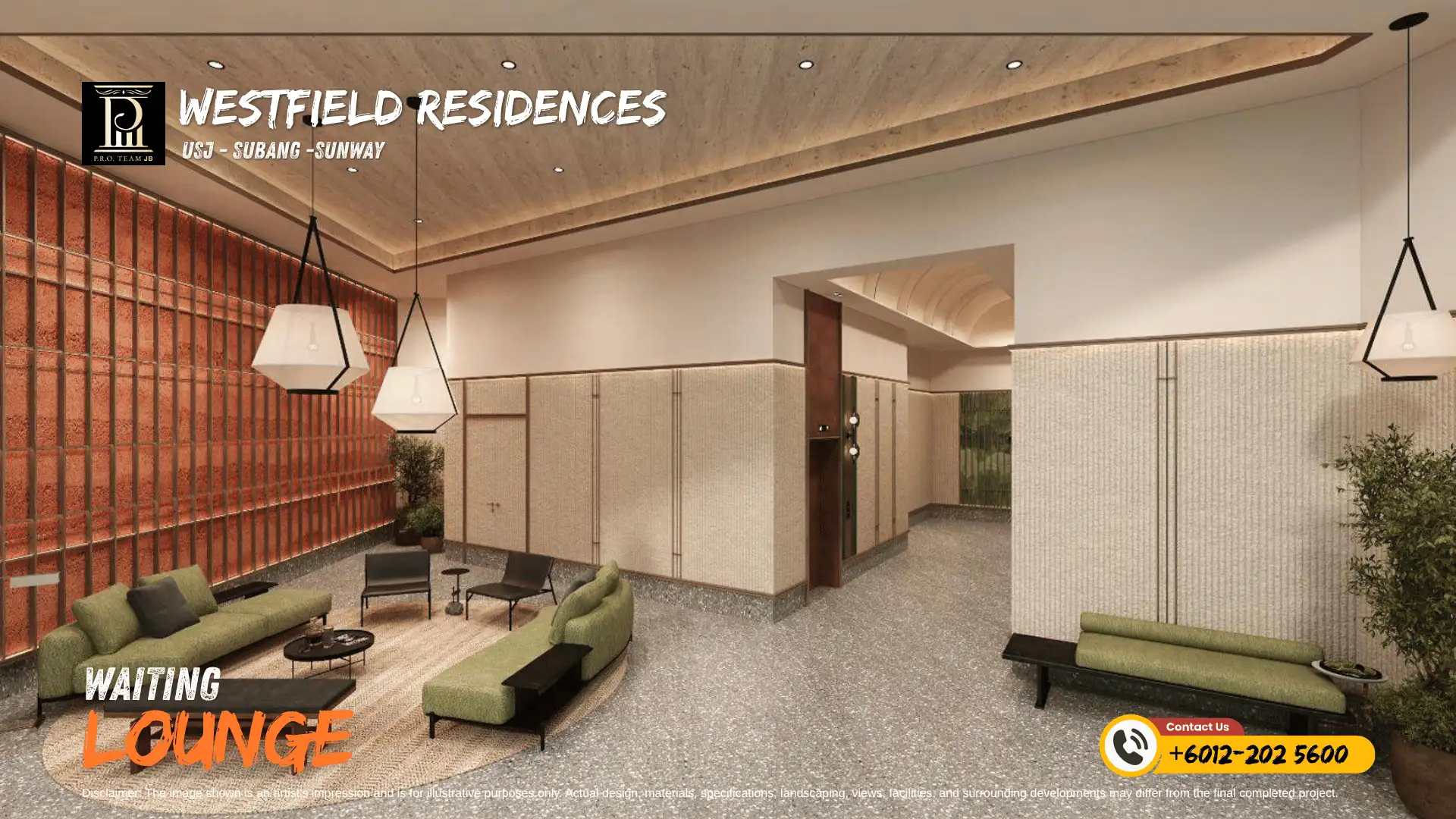 Double-volume co-working lounge with circular bookshelf pillars at SCP Westfield Residences USJ 1.