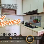 Fully furnished kitchen area featuring built-in cabinets, gas stove, and hob at UNIV 360 Place Seri Kembangan.